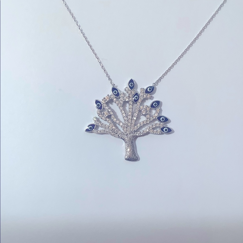 Beautiful Turkish jewelry sterling tree of life simulated diamonds evil eye